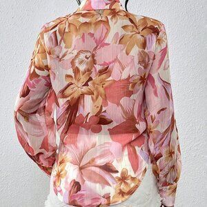 Baby Pink Boho Women's Floral Lantern Long Sleeve Shirt